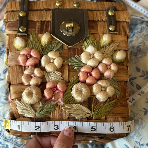 🎉HP🎉 Vintage Retro Madmen 3D floral raffia Wicker 60s basket purse handbag - Picture 13 of 14